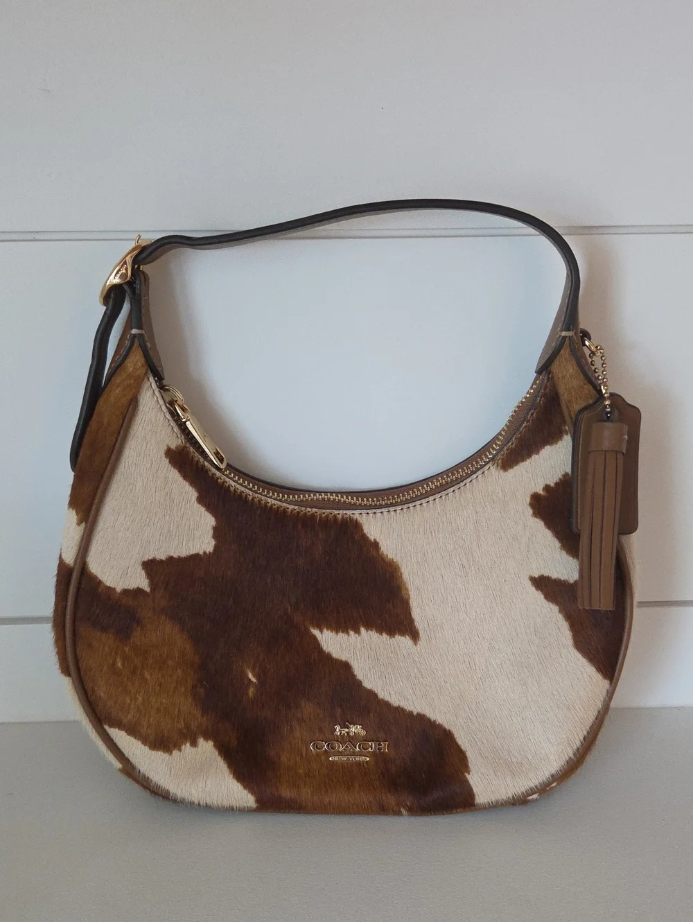 Coach Cowhide Patchwork Hobo in Brown and Cream